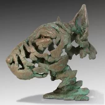 Bull Terrier Bust - Cold Cast Verdigris Bronze