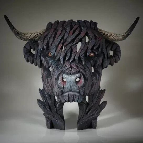 Edge Sculpture Black Highland Cow Bust