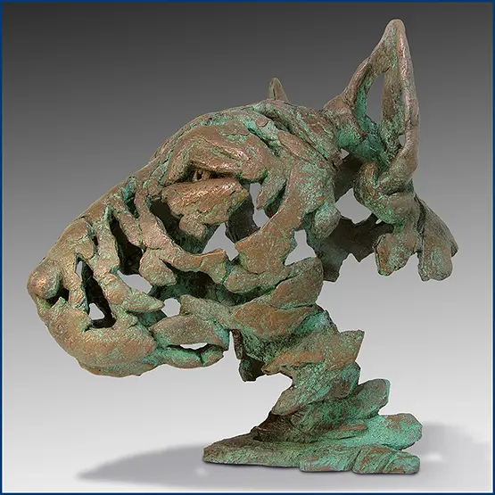A picture of a Bull Terrier Bust sculpture in cold cast bronze