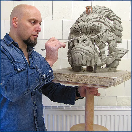Matt Buckley working on a Silverback Mountain Gorilla Bust sculpture in clay