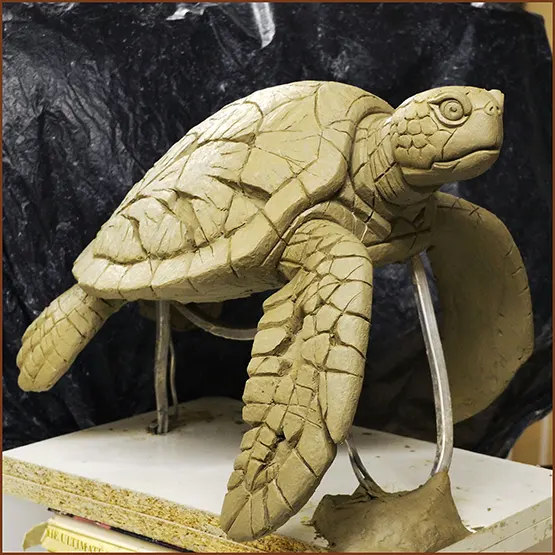 Picture of a Sea Turtle sculpture in clay